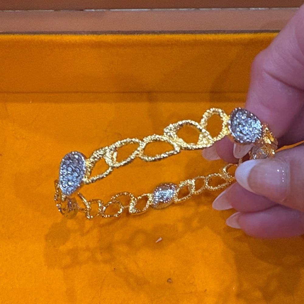 Gold Tone Pave Teardrop Link Bracelet
